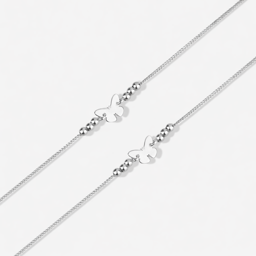 Minimal Butterfly Charm Silver Anklets for Women
