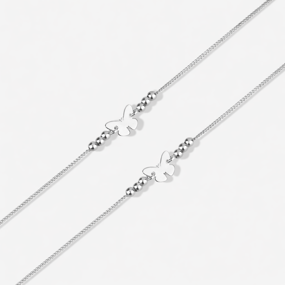 Minimal Butterfly Charm Silver Anklets for Women