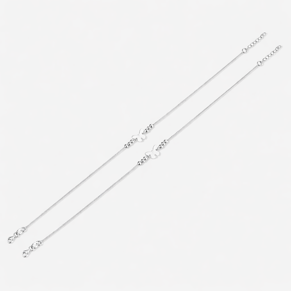 Minimal Butterfly Charm Silver Anklets for Women