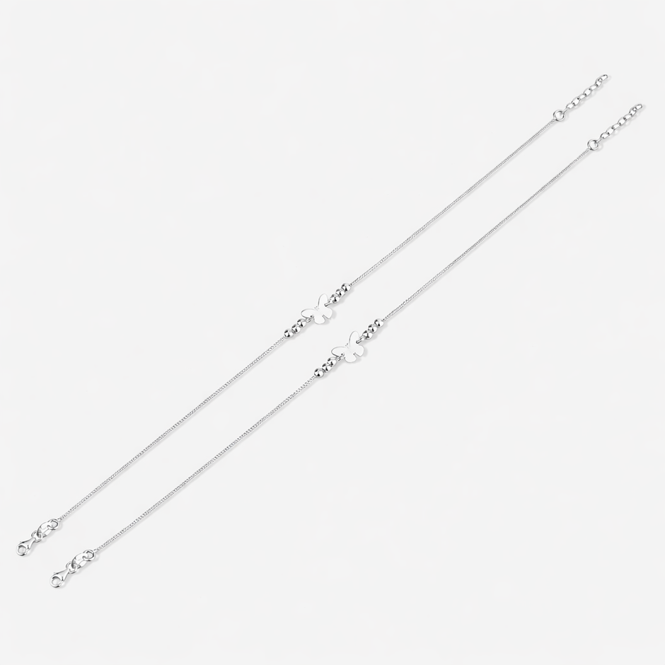 Minimal Butterfly Charm Silver Anklets for Women