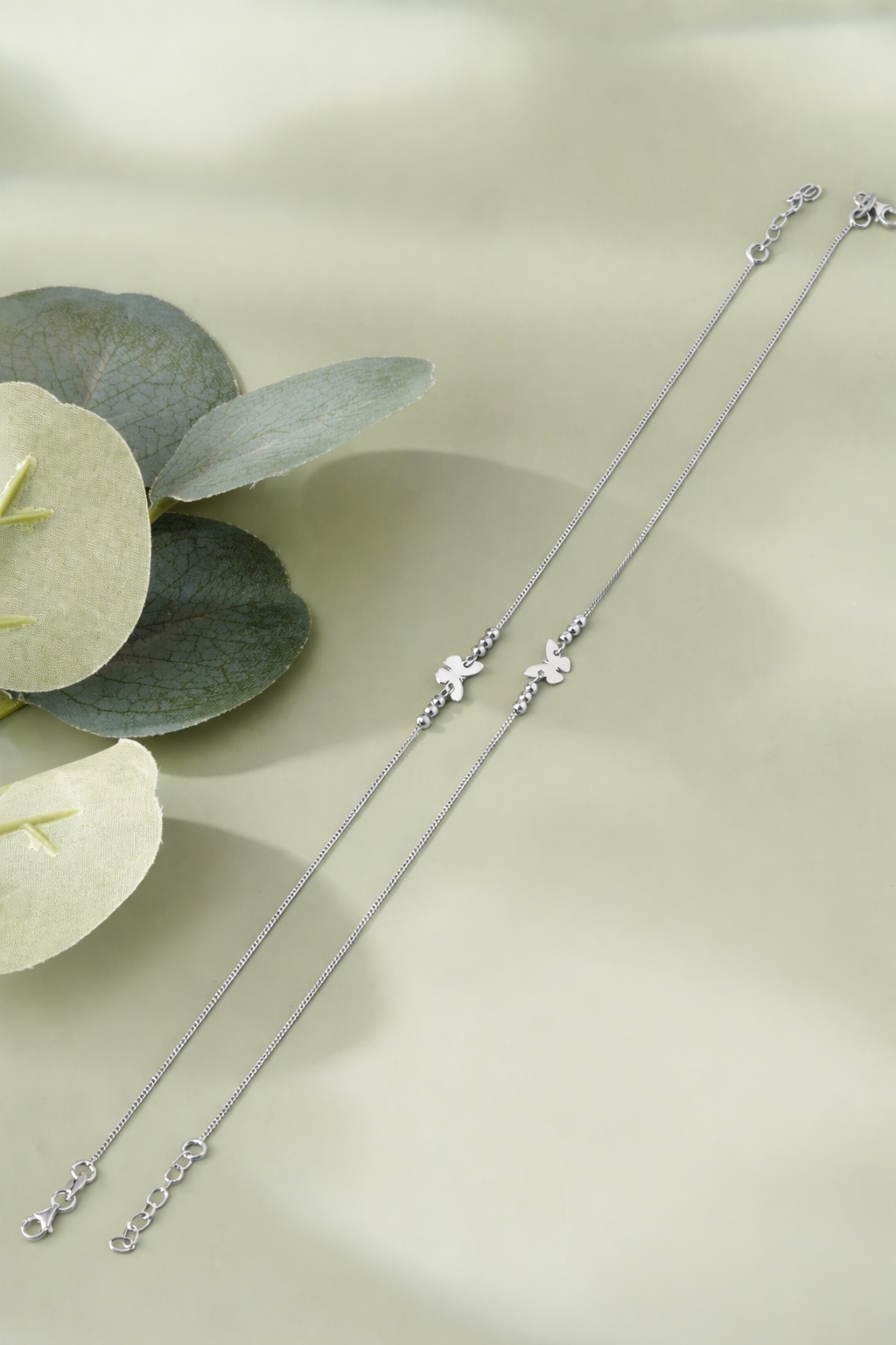 Minimal Butterfly Charm Silver Anklets for Women