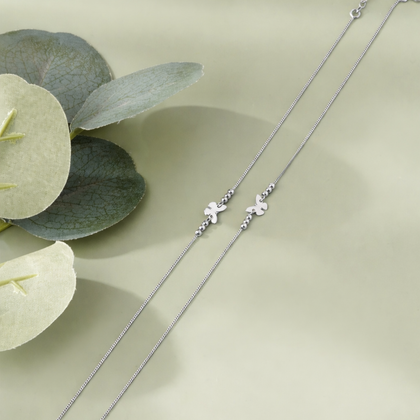 Minimal Butterfly Charm Silver Anklets for Women