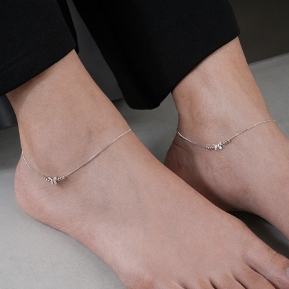 Minimal Butterfly Charm Silver Anklets for Women