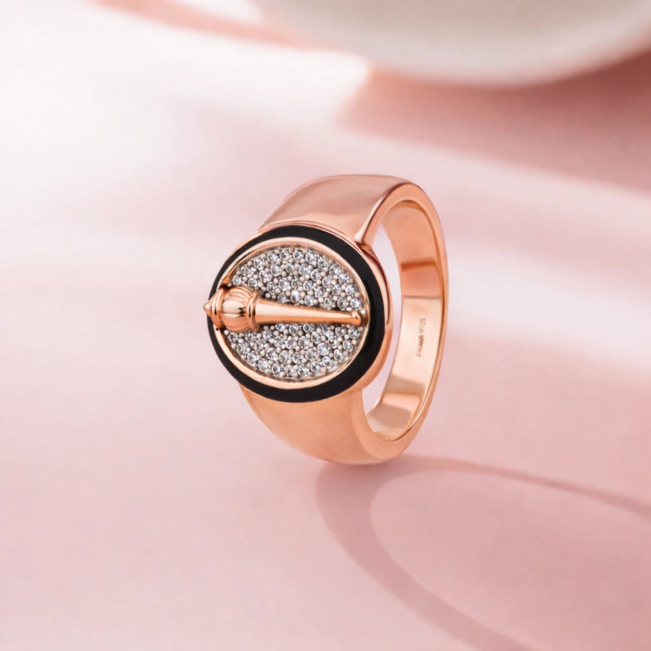 Rose Gold Oval Cross CZ 925 Sterling Silver Ring for Men