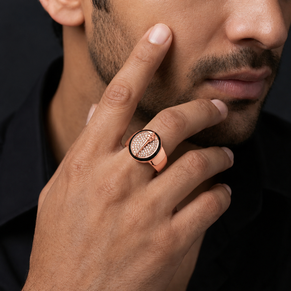 Rose Gold Finish Men's 925 Sterling Silver Square CZ Diamond Ring