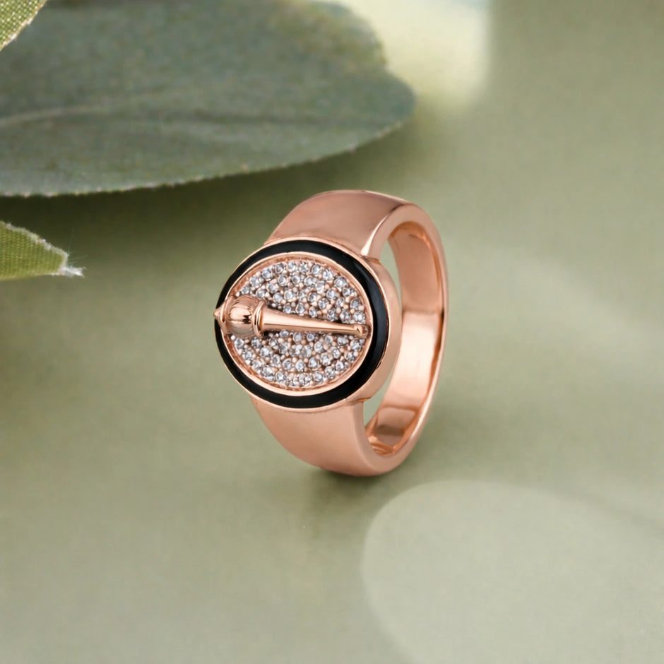 Rose Gold Oval Cross CZ 925 Sterling Silver Ring for Men