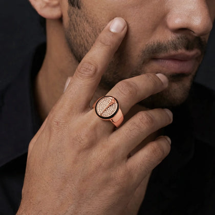 Rose Gold Oval Cross CZ 925 Sterling Silver Ring for Men