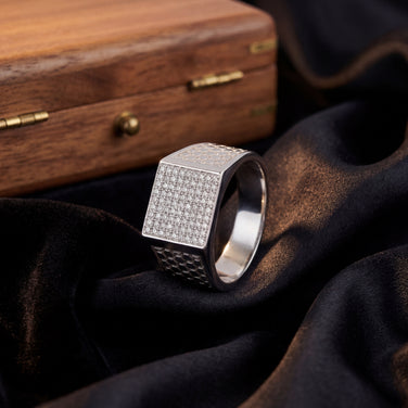 Diamond Texture Statement Ring for Men 925 Sterling Silver