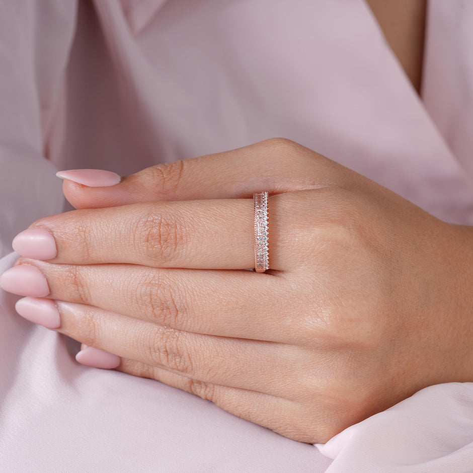 Eternity Round Diamond Silver Rose Gold Ring