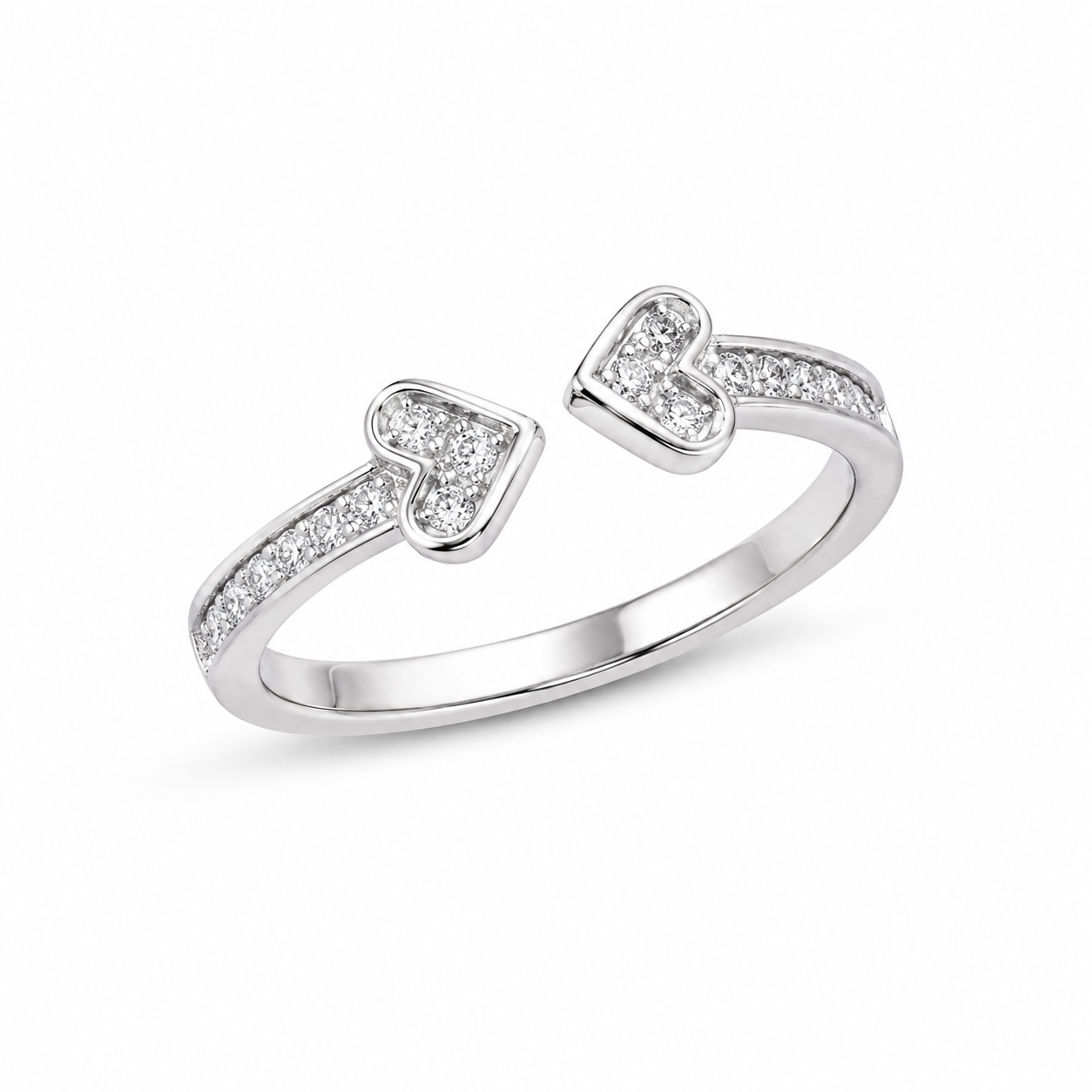925 Sterling Silver Double Heart Open CZ Ring
