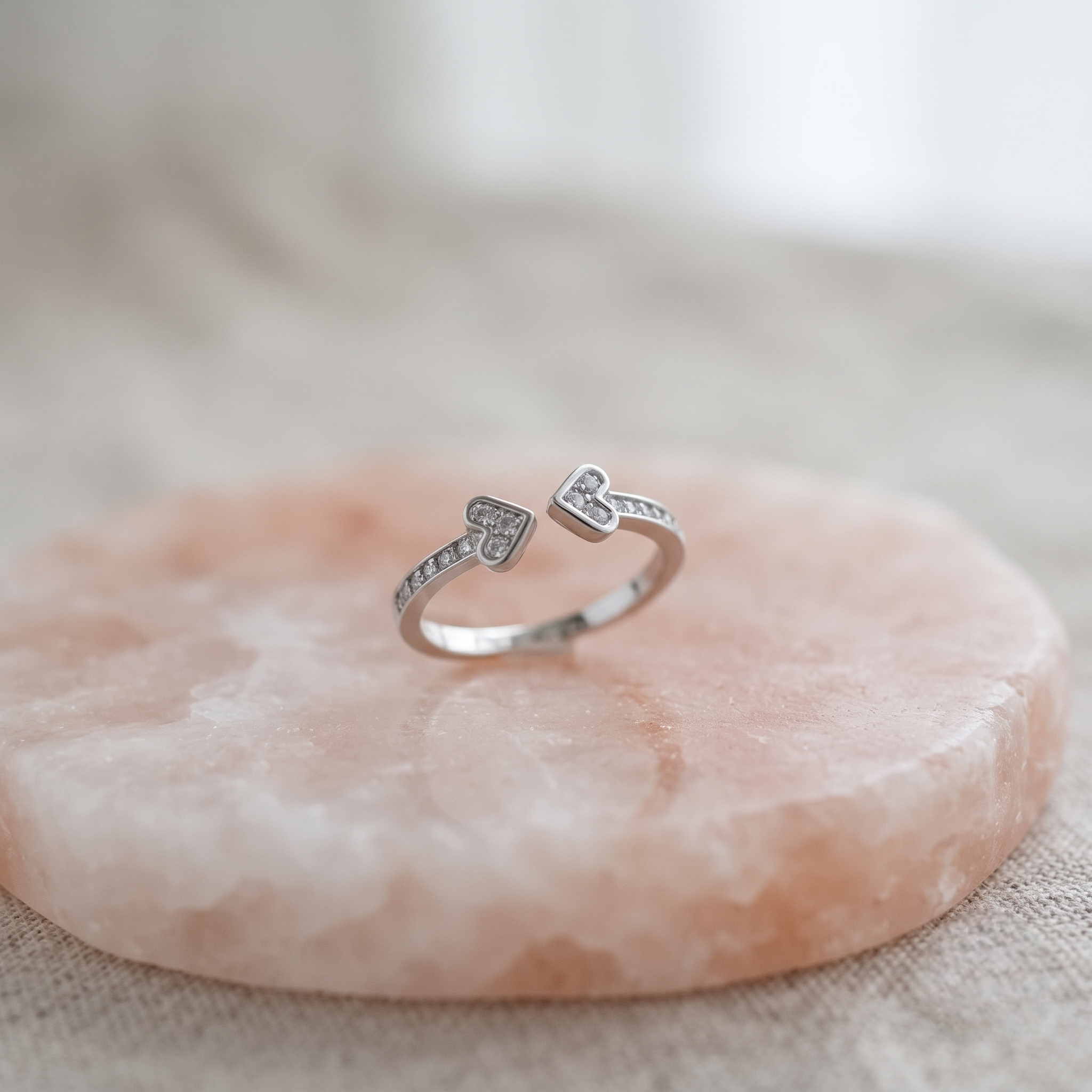 925 Sterling Silver Double Heart Open CZ Ring