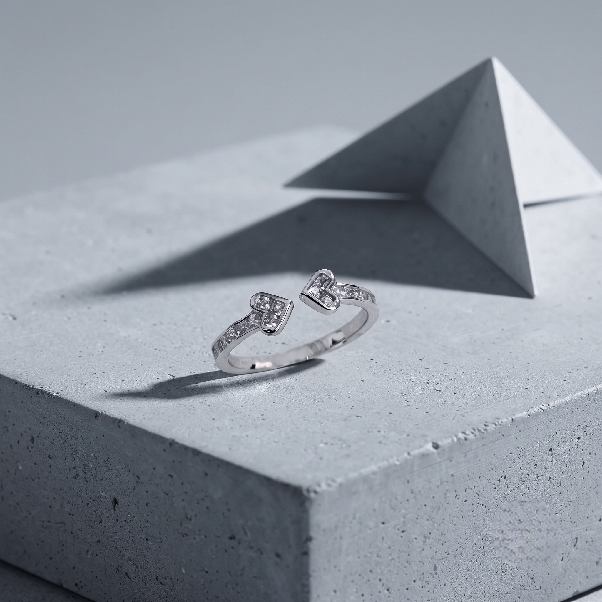 925 Sterling Silver Double Heart Open CZ Ring