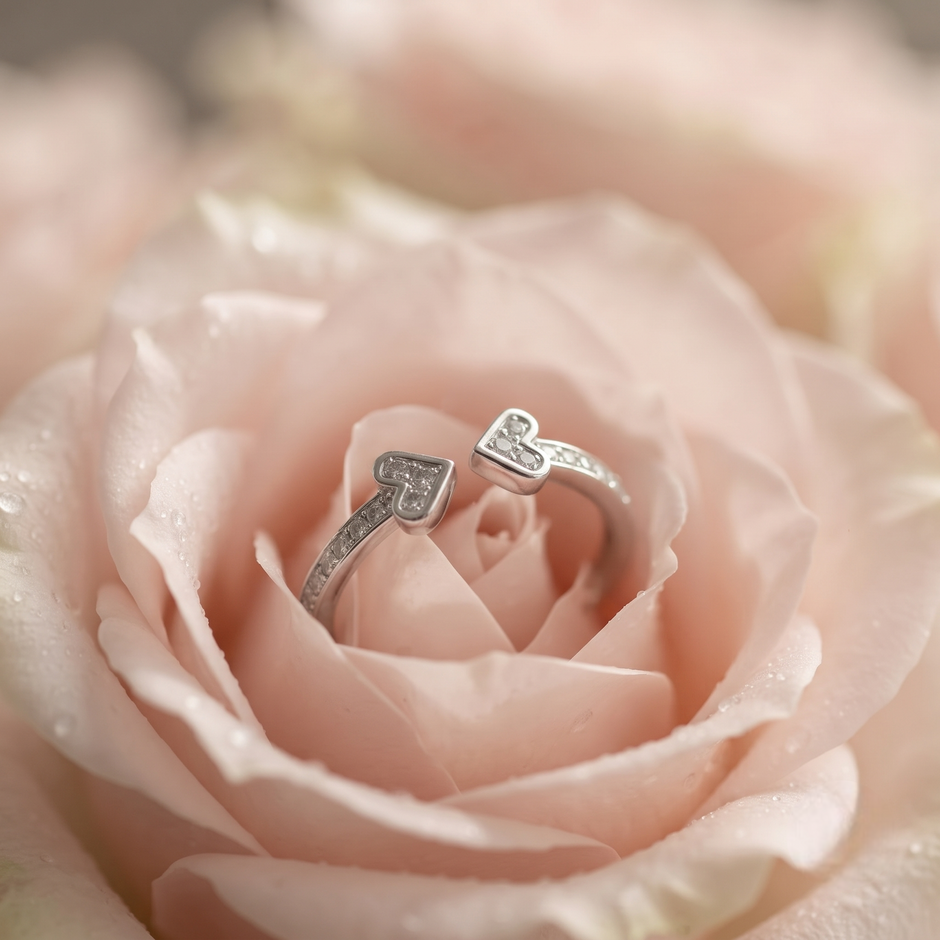 925 Sterling Silver Double Heart Open CZ Ring