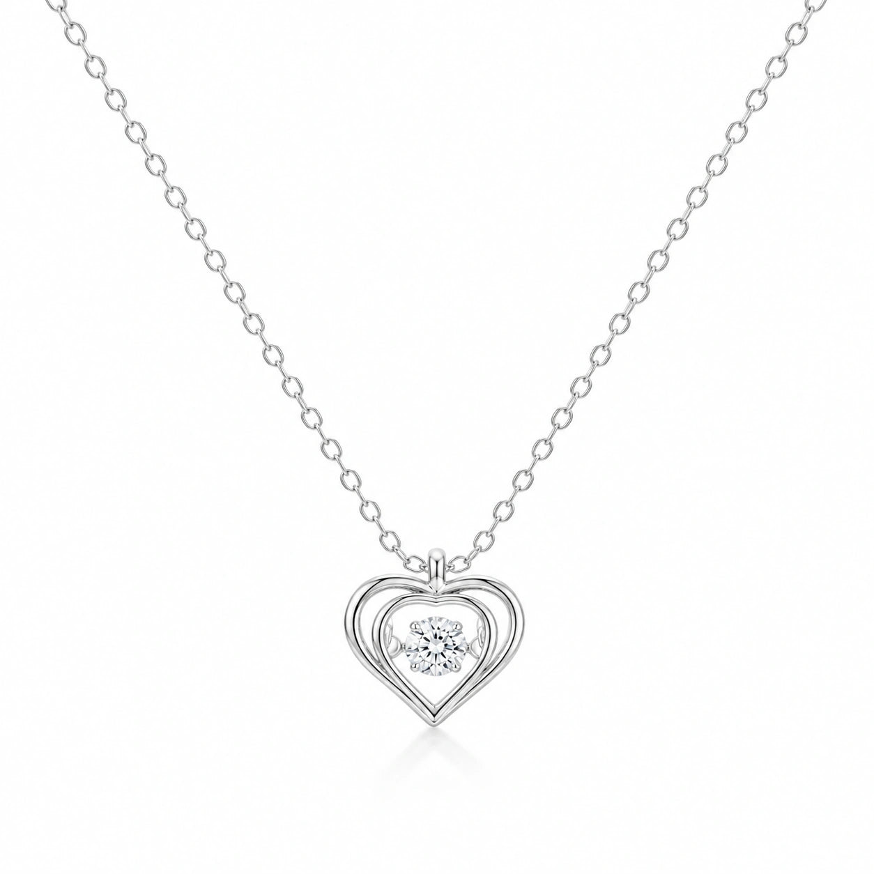 Double Heart Diamond 925 Sterling Silver Pendant Chain for Women