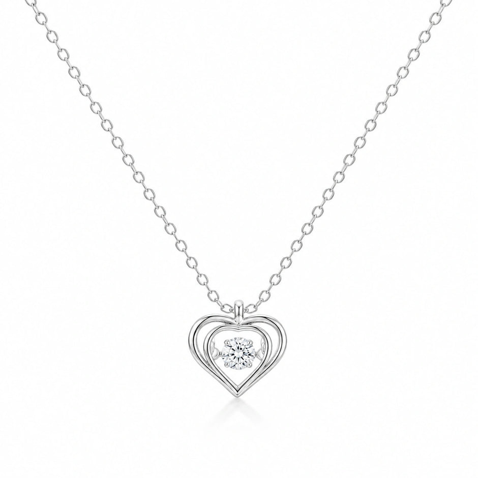 Double Heart Diamond 925 Sterling Silver Pendant Chain for Women