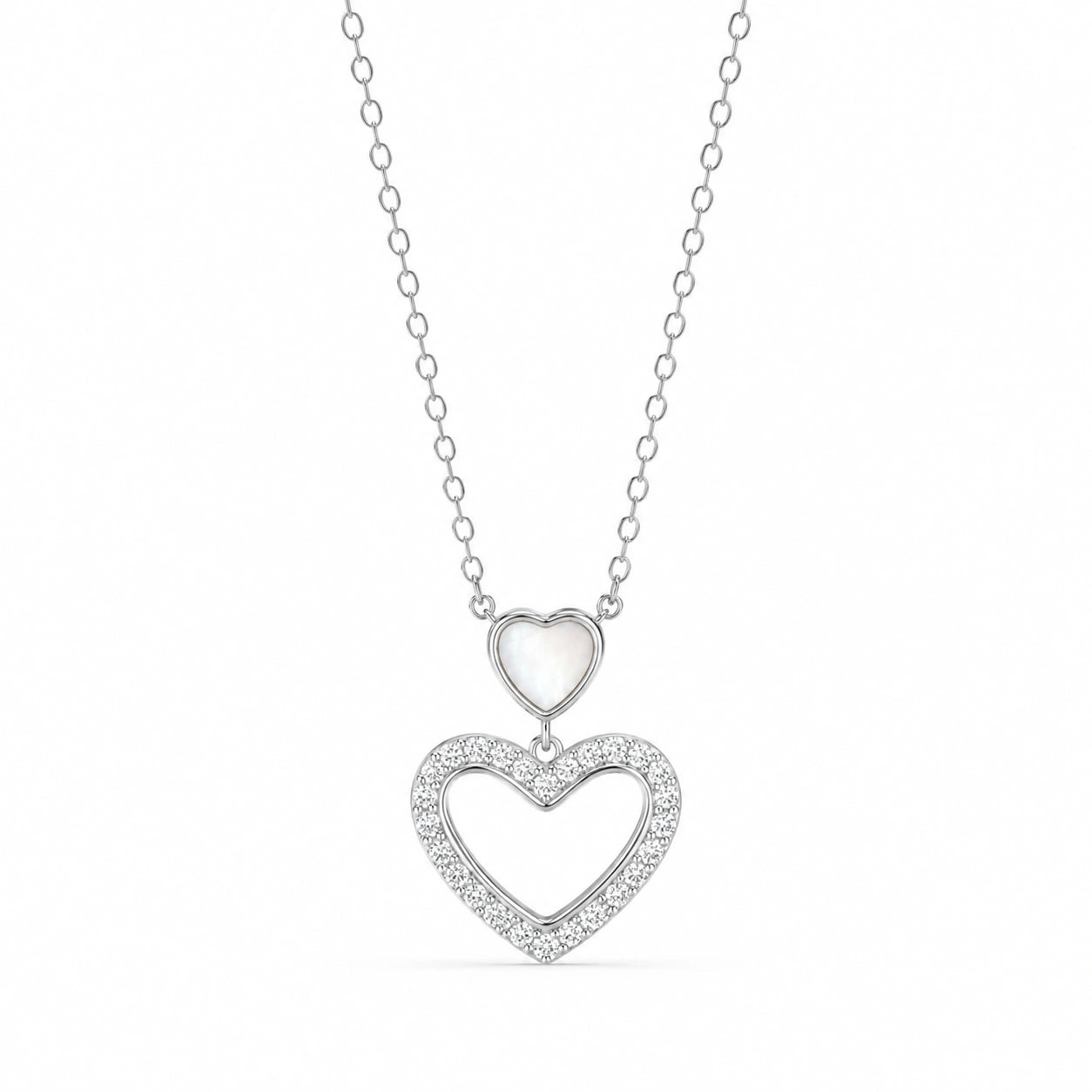 Double Heart Diamond 925 Sterling Silver Pendant Chain for Women