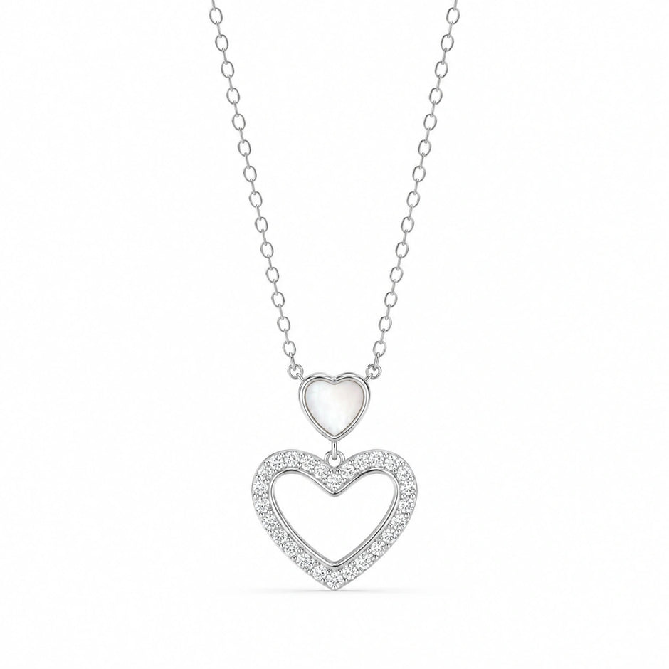 Double Heart Diamond 925 Sterling Silver Pendant Chain for Women