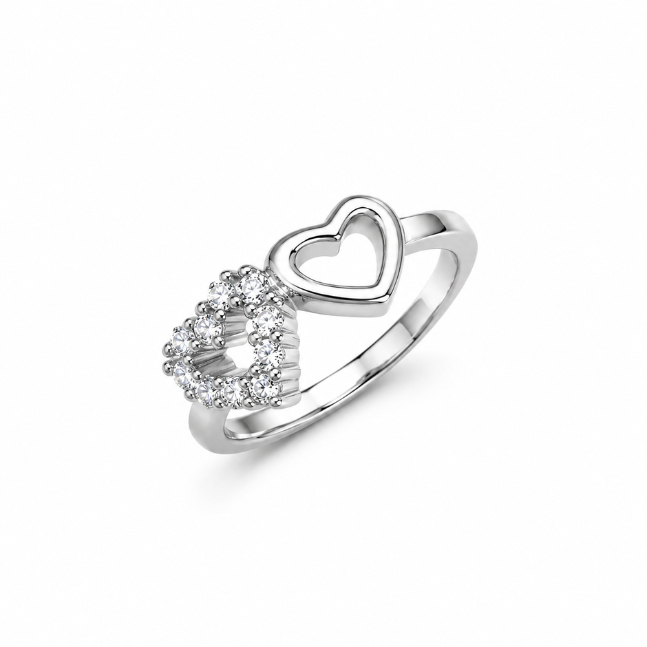 925 Sterling Silver Double Heart CZ Ring for Women