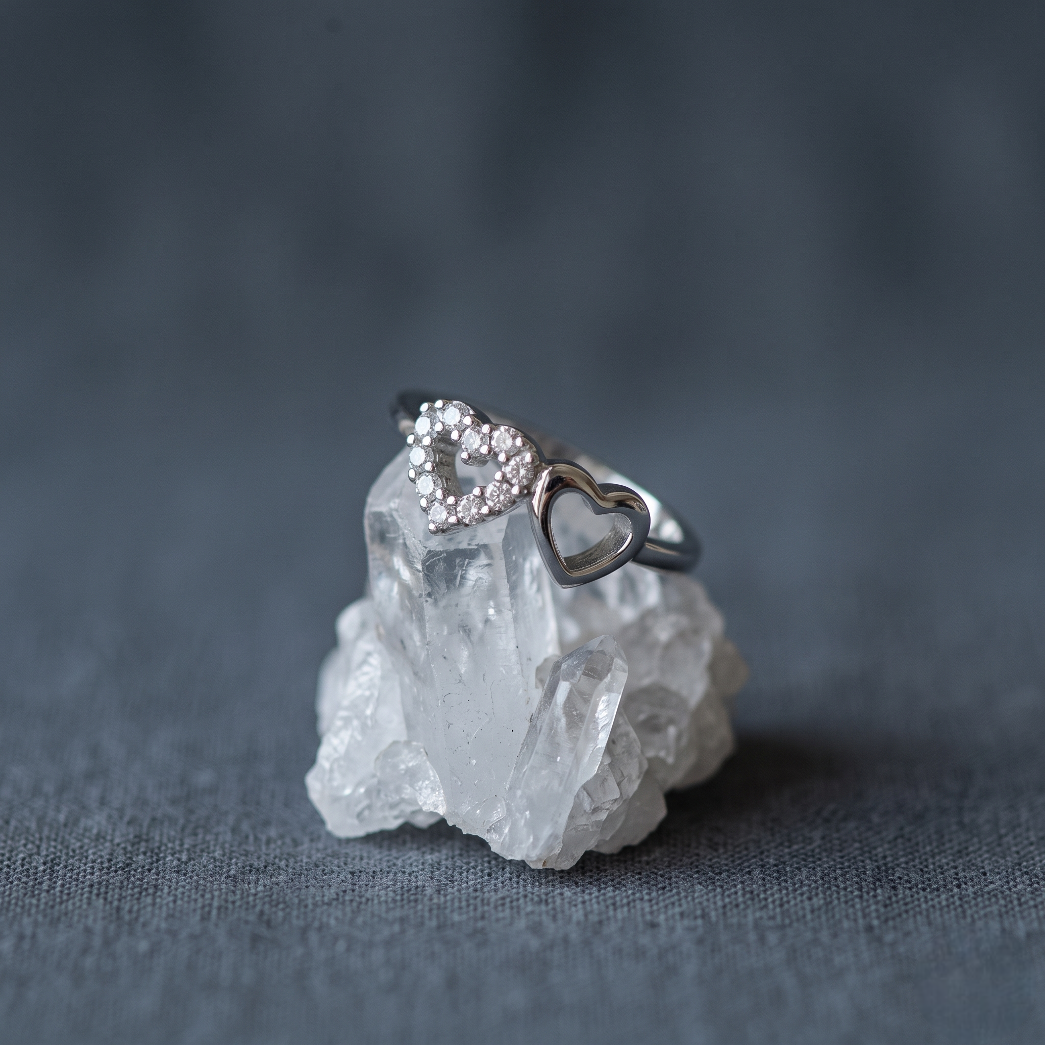 925 Sterling Silver Double Heart CZ Ring for Women
