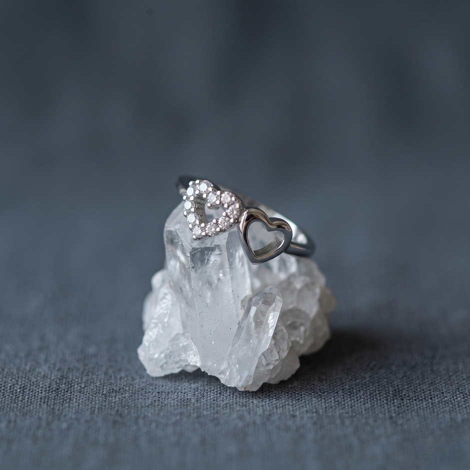 925 Sterling Silver Double Heart CZ Ring for Women