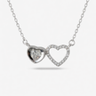 double heart diamond 925 silver pendant chain
