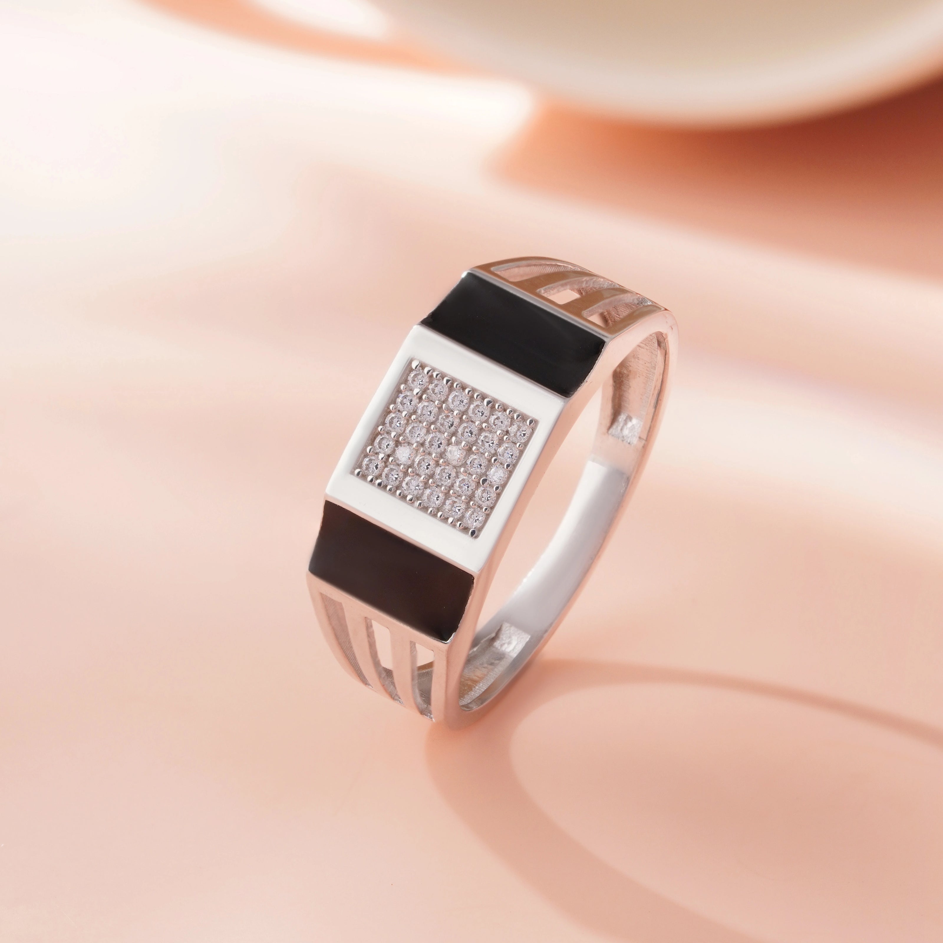 Bold Luxe Black Diamond CZ 925 Sterling Silver Ring for Men 