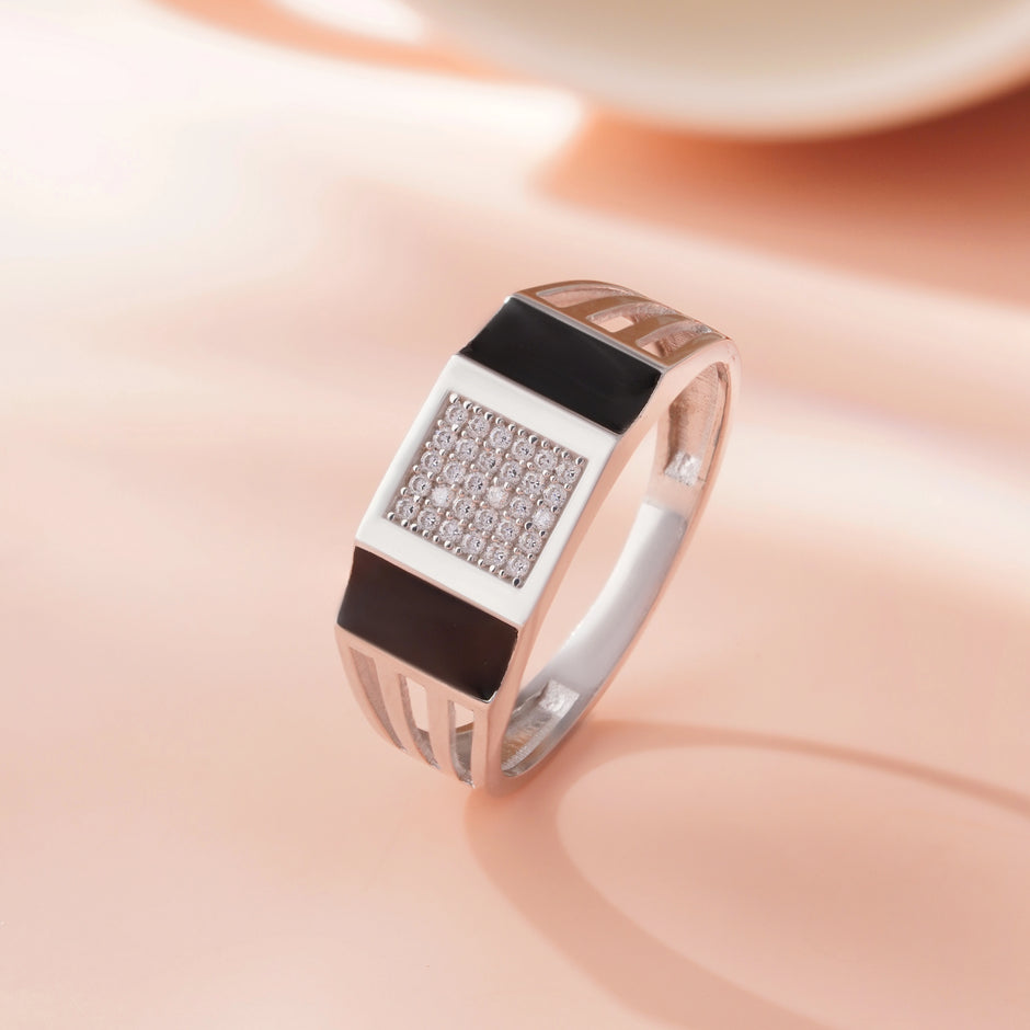 Bold Luxe Black Diamond CZ 925 Sterling Silver Ring for Men 