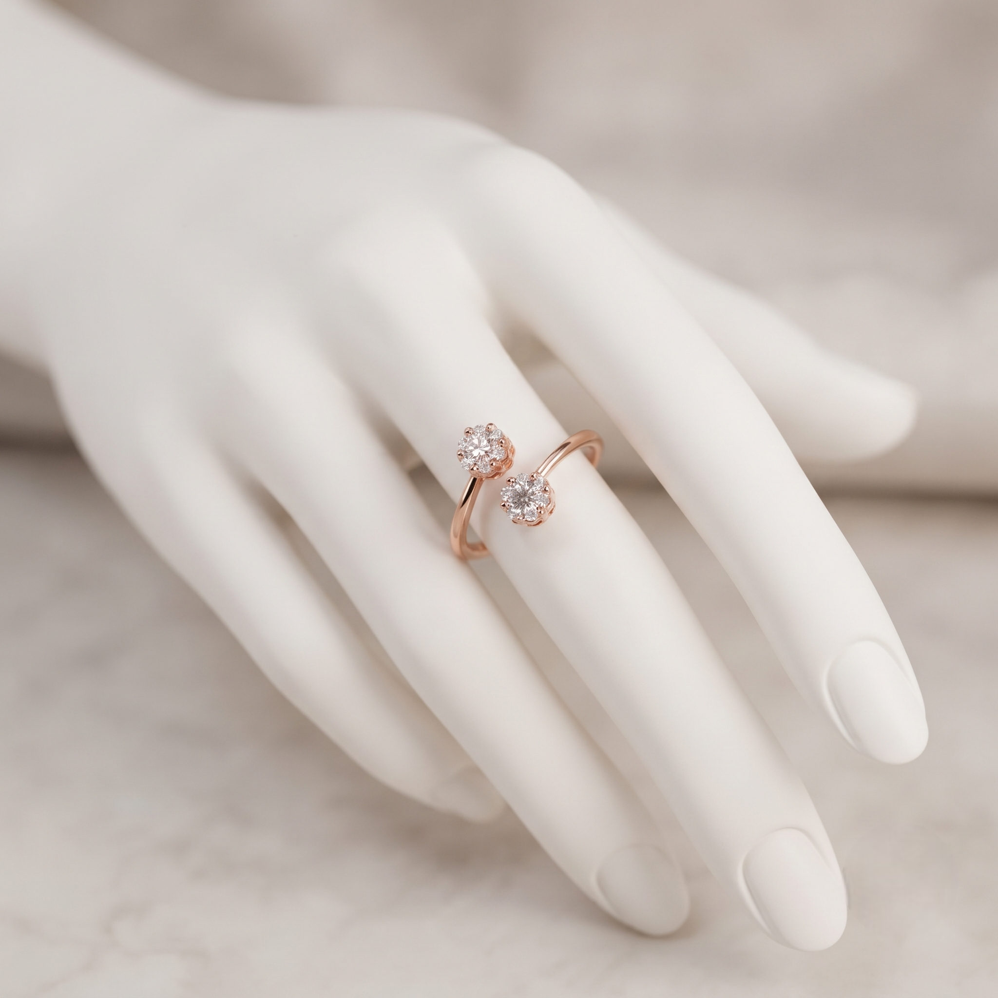 925 Sterling Silver Rose Gold Open CZ Cluster Ring.