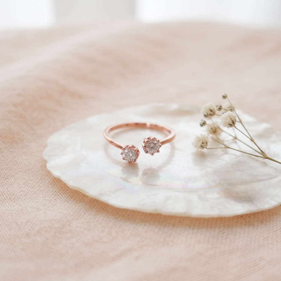 925 Sterling Silver Rose Gold Open CZ Cluster Ring.