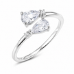 925 Sterling Silver Pear Cut CZ Open Ring with Round Accent Stones.