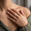 925 Sterling Silver Rose Gold Open Ring with Dual Pear Cut CZ Stones and Round Accents on Natural Stone.