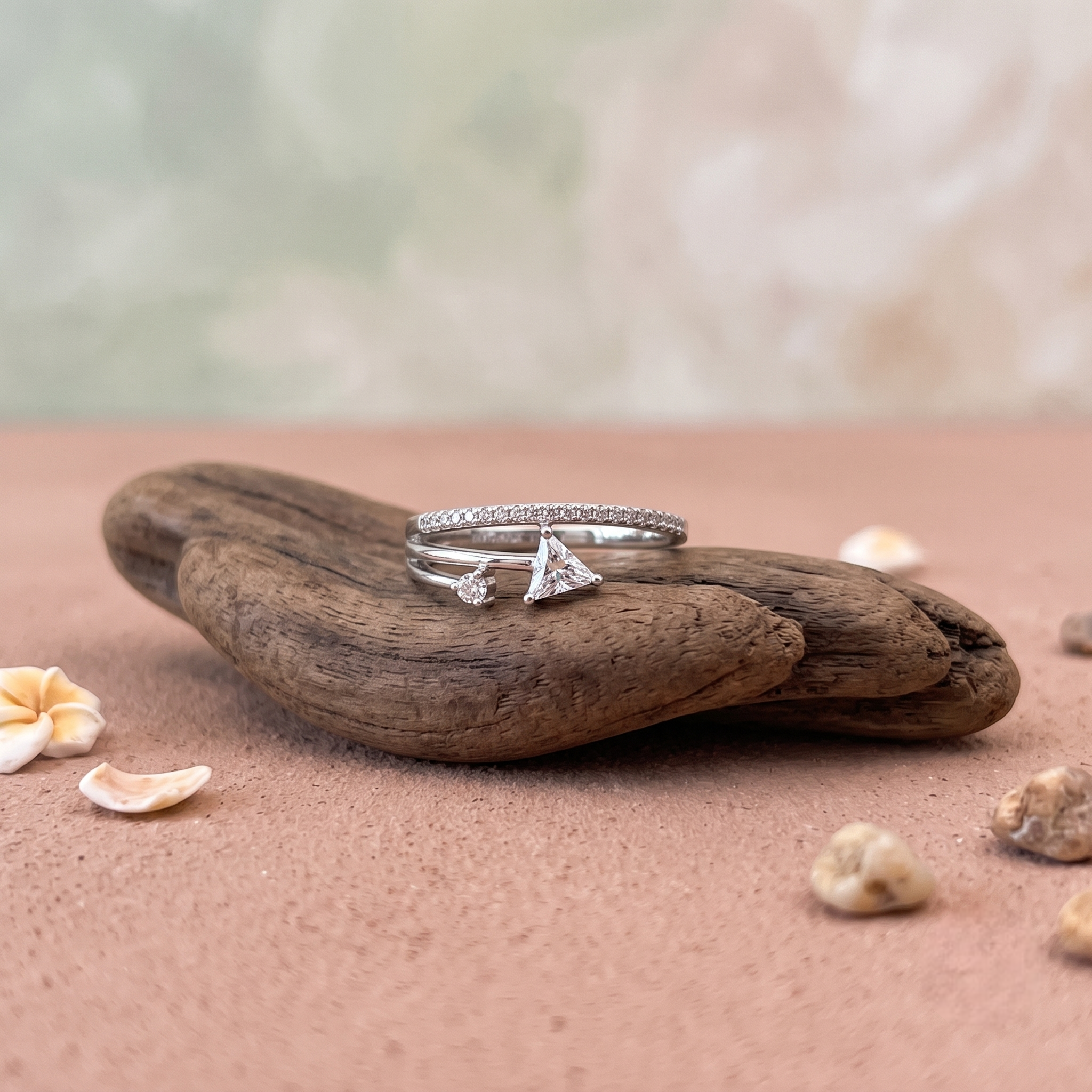 925 Sterling Silver Double Arrow Bypass Ring with Trillion-Cut CZ Stones