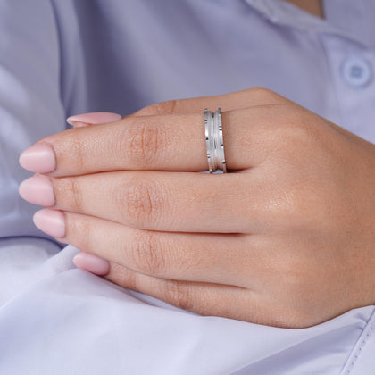 Dual Band Diamond Cut 925 Sterling Silver Couple Band for Women