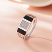 Dual Black enamel Strip cz Diamond 925 Sterling Silver Ring for men