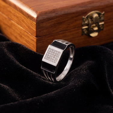 Dual Black enamel Strip cz Diamond 925 Sterling Silver Ring for men