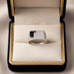 Dual Panel Black Stone & CZ Grid 925 Sterling Silver Ring for Men