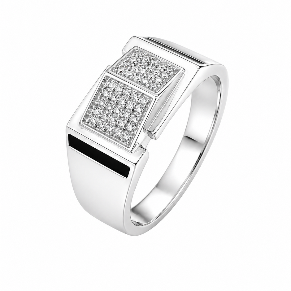 925 sterling silver men’s dual panel CZ statement ring