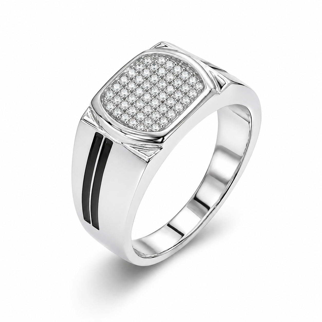 925 sterling silver men’s dual panel CZ ring with bold stone design