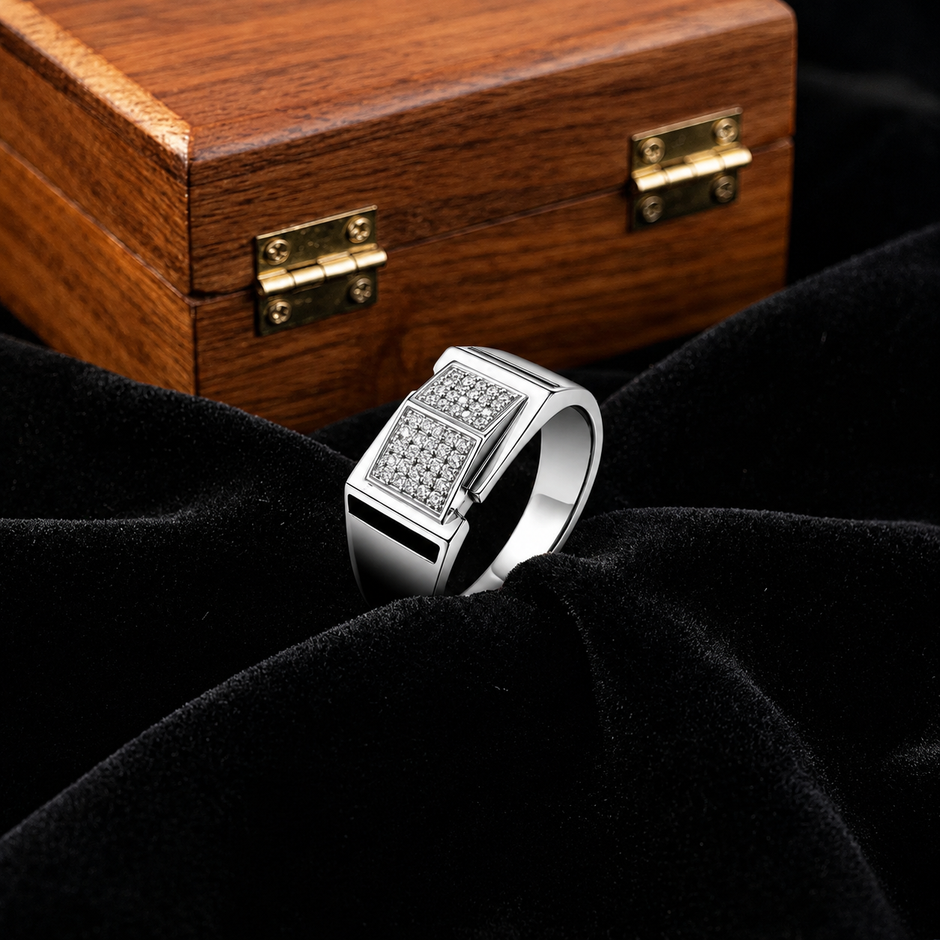 925 sterling silver men’s dual panel CZ statement ring