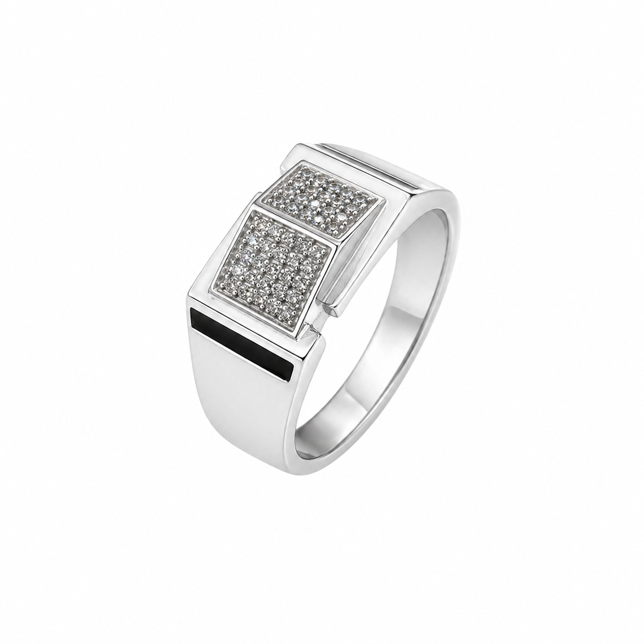 Dual Panel CZ Design 925 Sterling Silver Men's Modern Statement Ring