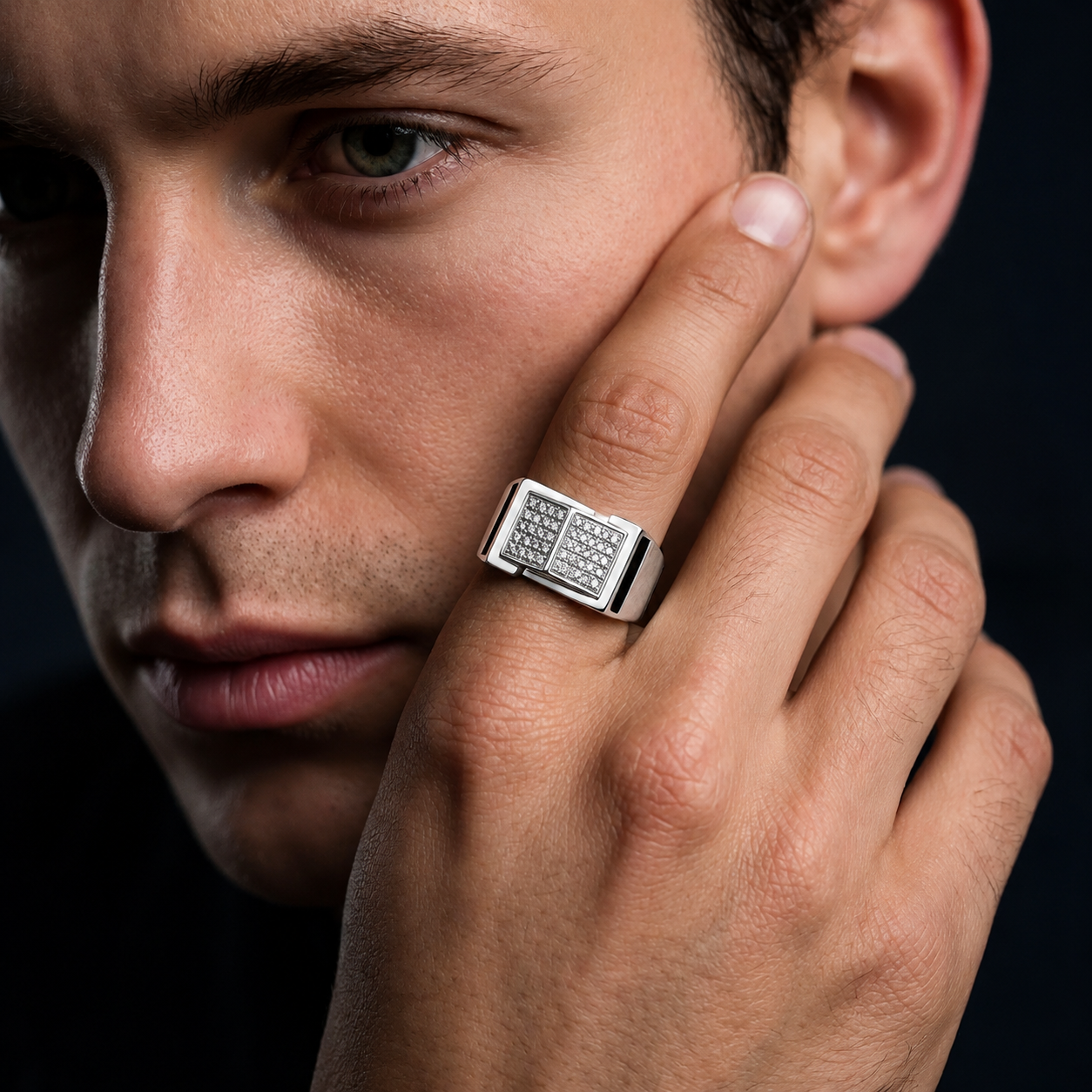 925 sterling silver men’s dual panel CZ statement ring