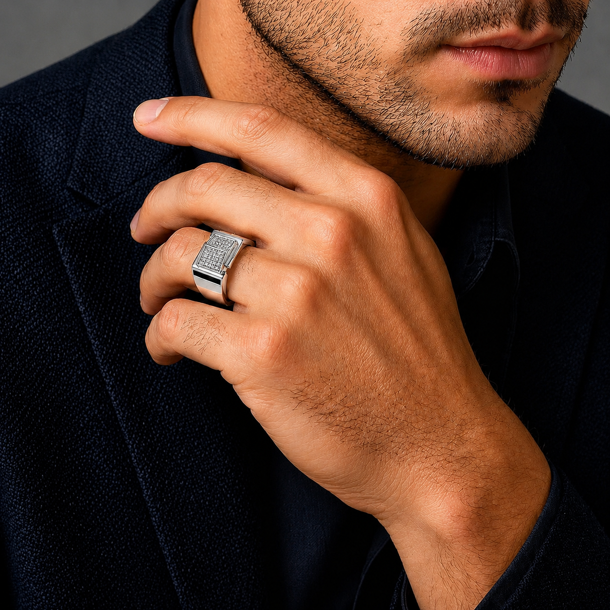 925 sterling silver men’s dual panel CZ statement ring