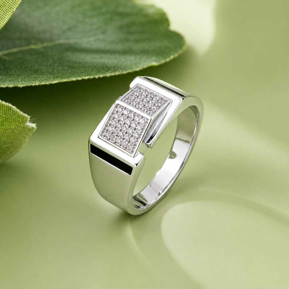 925 sterling silver men’s dual panel CZ statement ring