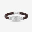 Brown Braided Leather CZ 925 Sterling Silver Bracelet for Men