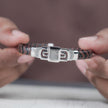 Brown Braided Leather CZ 925 Sterling Silver Bracelet for Men