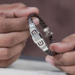 Brown Braided Leather CZ 925 Sterling Silver Bracelet for Men