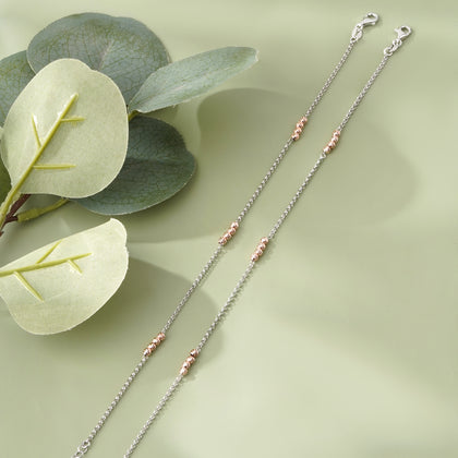 Dual Tone Diamond Accent 925 Sterling Silver Rose Gold Anklet for Women