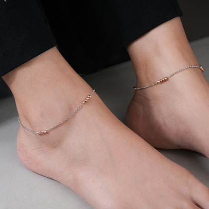 Dual Tone Diamond Accent 925 Sterling Silver Rose Gold Anklet for Women