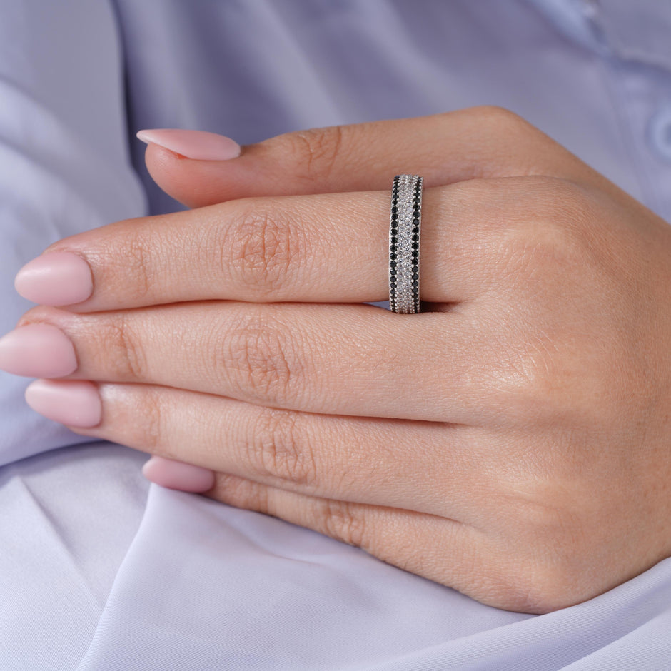 Dual Tone Sparkle Band Ring on Hand