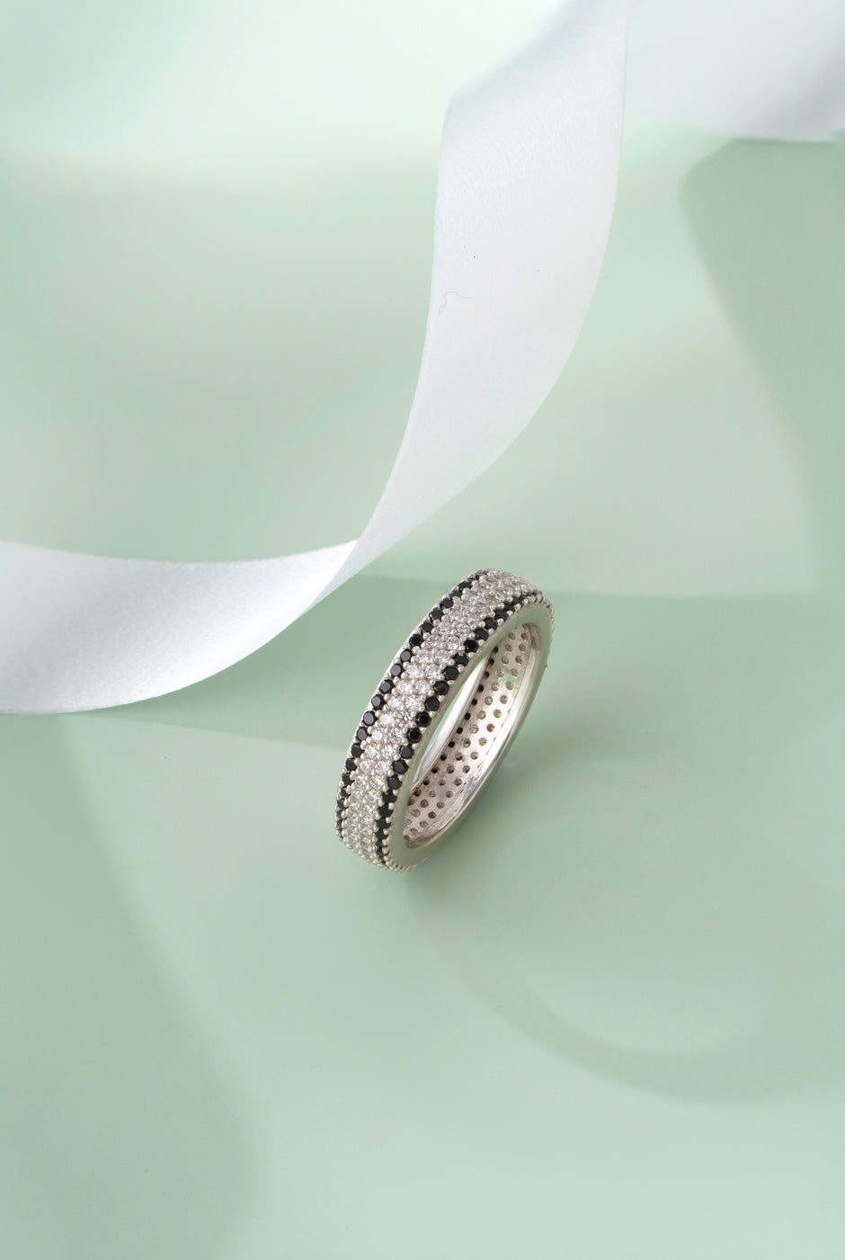 Dual Tone Sparkle Band Ring on Hand